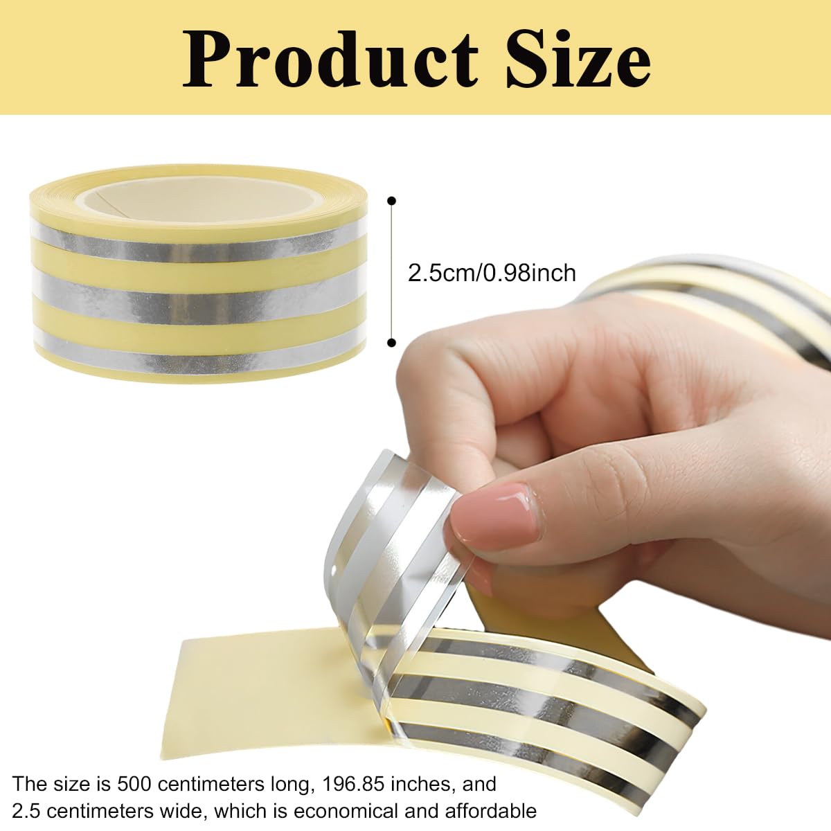 HASTHIP 5M Silver Tile Gap Tape, Home Tile Sticker Waterproof Tape PVC Self Adhesive Tape Metallic Ceramic Tile Gap Tape for Detailing Wall, Floor Tile Gap, Cabinetry (2.5CM*5M)