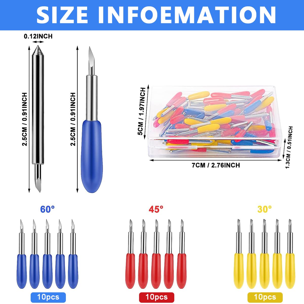 HASTHIP 30pcs Fine Point Blades for Cricut Maker 3 Expression/Explore Air 2 / Air 3, for Cricut Blades Including 10PCS 30°Shallow Blades, 10PCS 45° Standard Blades and 10PCS 60°deep Cutting Blades