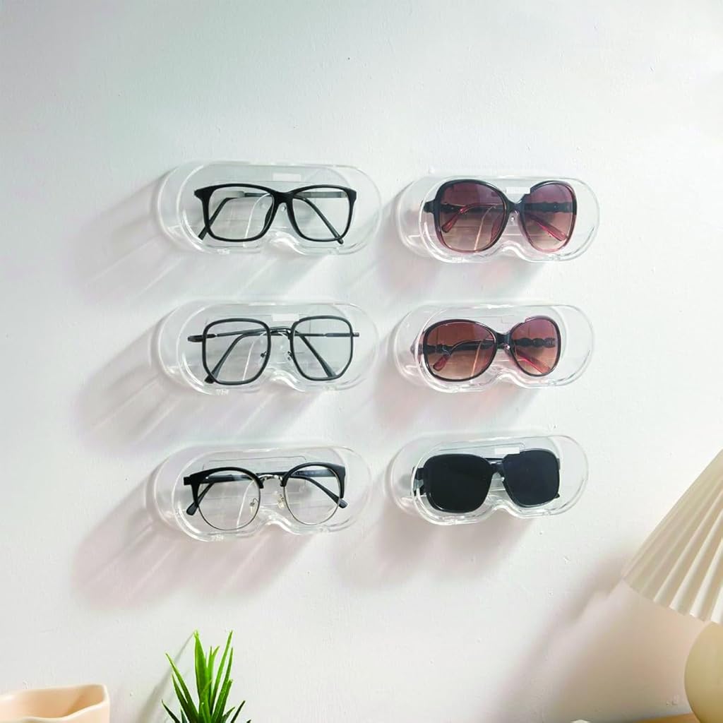 HASTHIP Wall Mounted Glasses Organizer, Clear Sunglasses Holder, Glasses Case Protects from Dust, Eyeglass Storage for Women Men Glasses Organizer, 1PC
