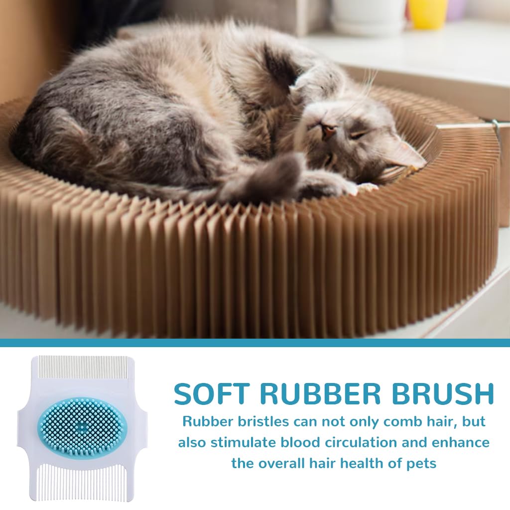 Qpets Cats Grooming Brush, Multi in One Grooming Brush for Cat Dual Head Grooming Brush Deshedding Hair Brush Cat Bathing Brush