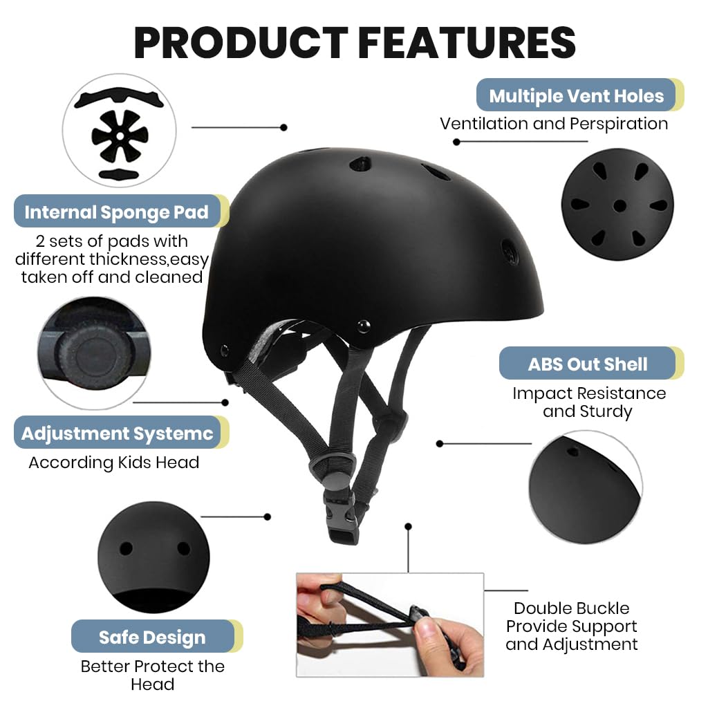 Proberos Helmet Cycling for Teens & Adults Biking Helmet Adjustable Chin Strap ABS Shell Helmet with EVA Foam Cushioning Lining Safety Helmet for Skating, Indoor Rock Climbing, Skateboarding, M