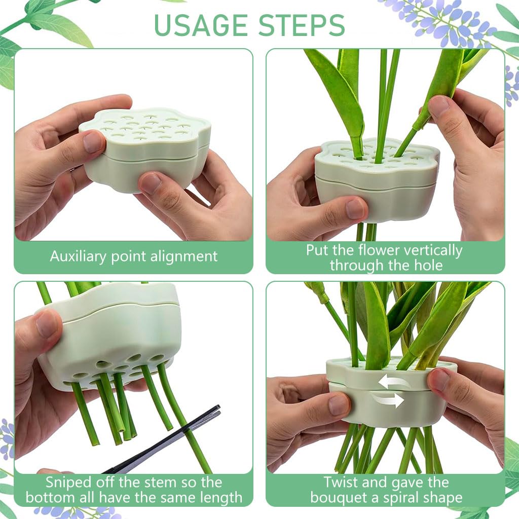 HASTHIP 2Pcs Spiral Ikebana Stem Holder Ring, Silicone Spiral DIY Stem Holder for Flower Spiral DIY Bouquet Twister Flower Holder (Green L+S )