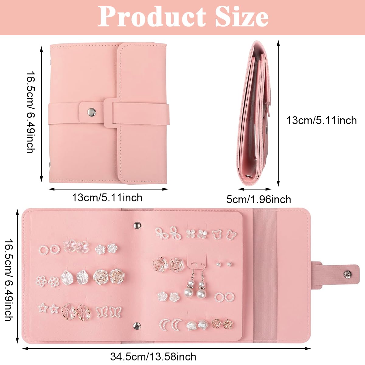 MAYCREATE Earring Book Organizer, Portable Earring Holder Case Pu Leather Travel Earring Case with Foldable Book Design Foldable Leather Earring Organizer Bag