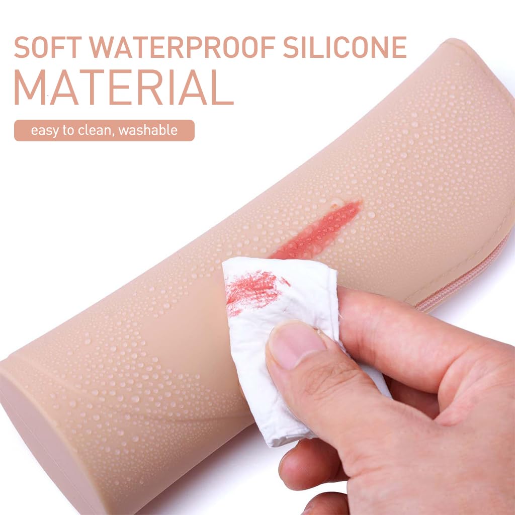 MAYCREATE Makeup Brush Holder Silicone Makeup Brush Organizer Travel Makeup Brush Zipper Pouch Stand-up Desk Make up Brush Case Small Cute Cosmetic Bag Mini Makeup Pouch, 6.3x20.3cm
