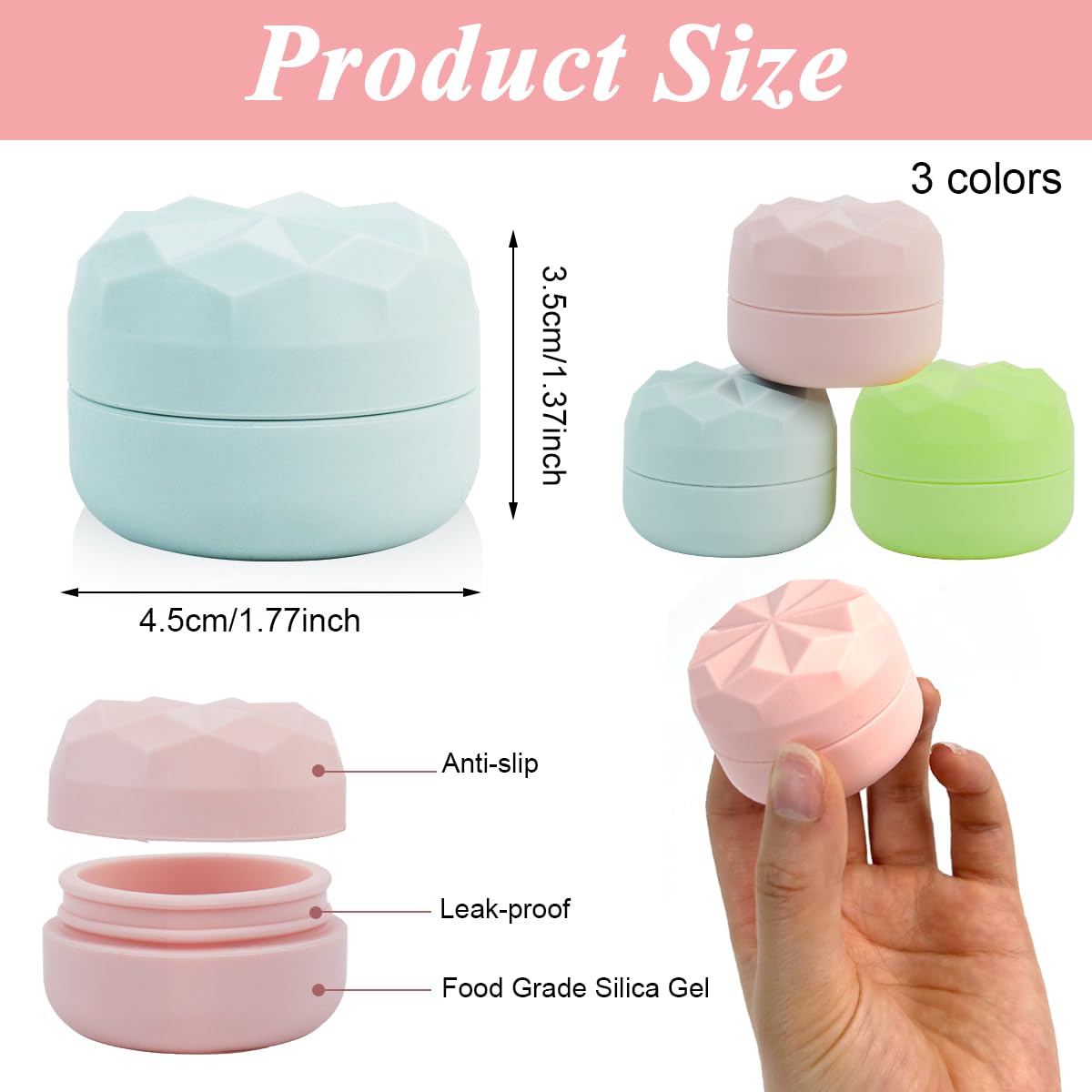 MAYCREATE 3pcs Silicone Cream Jars for Travel 20ml Cream Dispenser Refill Travel Bottles for Toiletries, Leakproof Small Travel Containers for Face Body Hand Cream, Shampoo, Powder