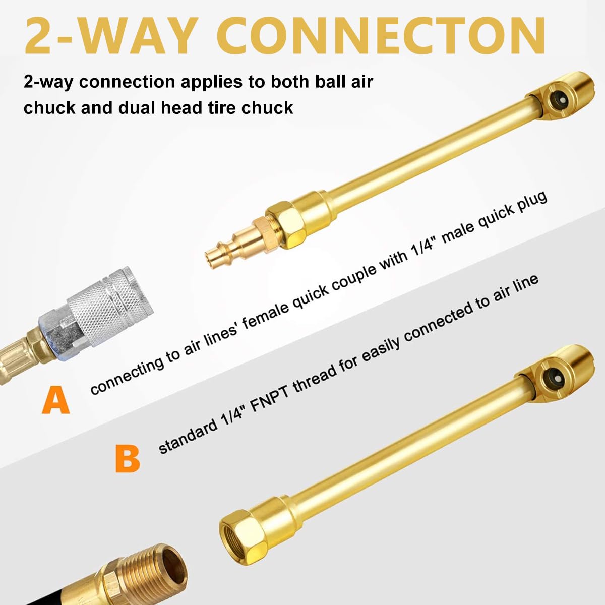 STHIRA Heavy Duty Air Chuck Set Dual Head Standard Male Quick Plug & 1/4 Inch Female NPT Closed Ball, Easy to Connect for Air Compressor & Inflator 2 Way Connection Air Chuck Set