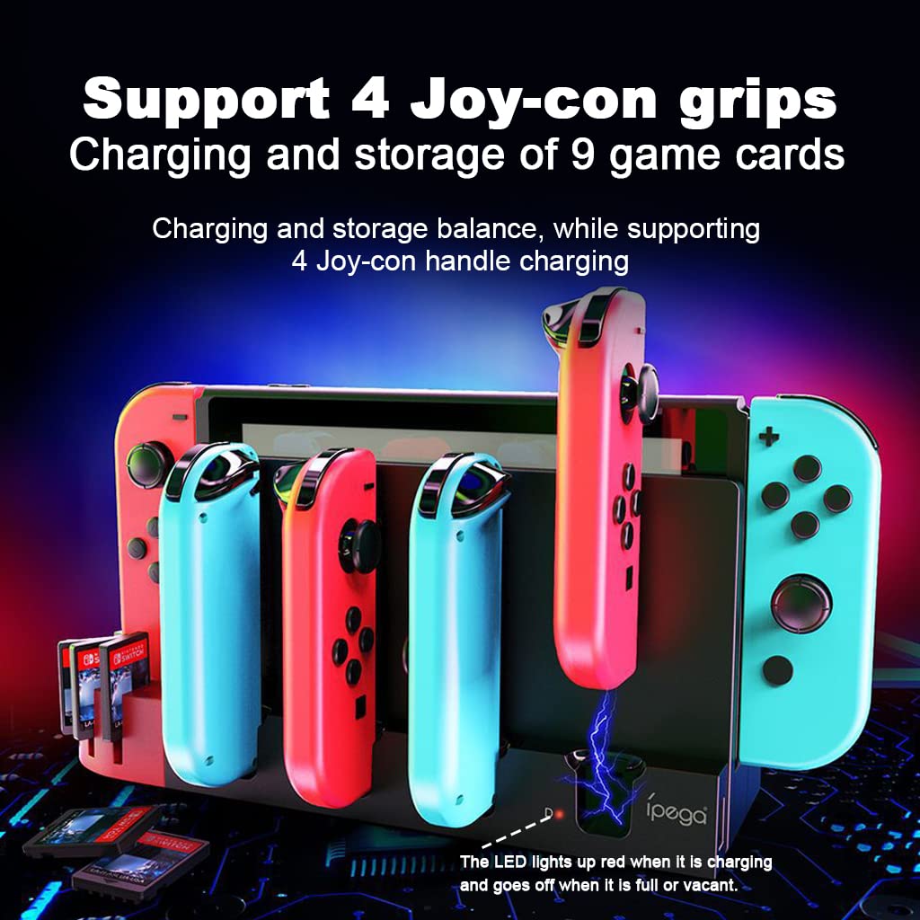 ZORBES 2 In 1 Switch Controller Charging Dock Extension For Switch&Oled Model Joycons Switch Controller Charging Dock Station With 9 Storage Slots For Switch Game Cartridges,Game Consoles,USB,Black