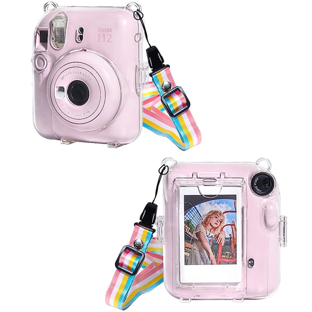ZORBES Protective Camera Case for Fujifilm Instax Mini 12 Instant Film Camera Clear Case with Photo Slot Design, Travel Camera Case for Fujifilm Instax Mini 12 with Adjustable Shoulder Strap