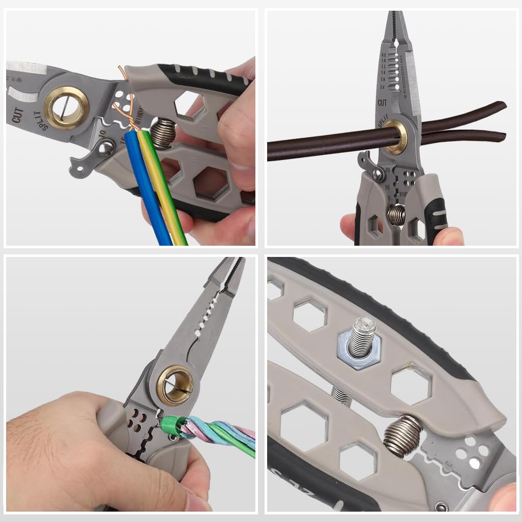 Serplex Wire Stripper 7-inches Wire Stripping Tool 4 in 1 Multipurpose Wire Stripping Tool with Hex Screwdriver Rubberized Handle Labor Saving Wire Cutter Stripping Tool