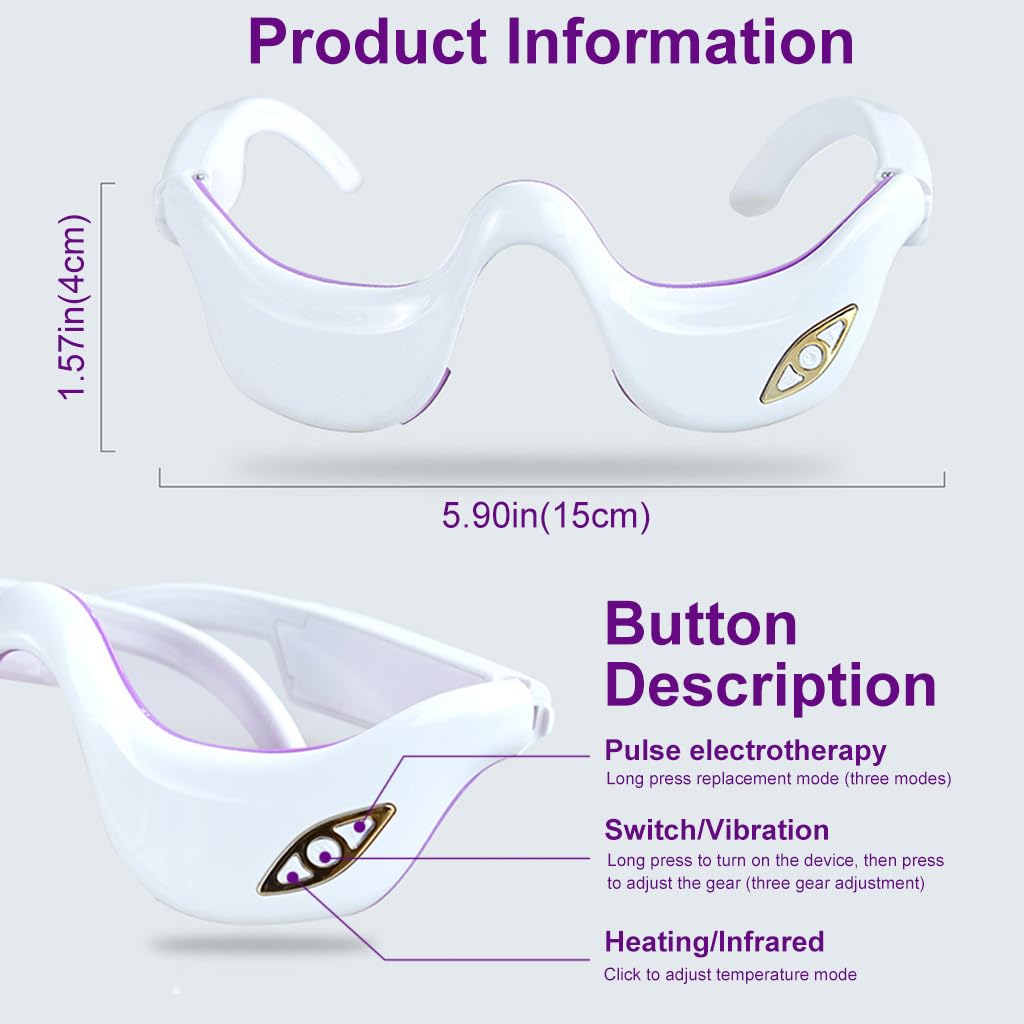 HANNEA EMS Eye Massager Wearable USB Rechargeable Micro Current Pulse Eye Massager with Heating Therapy Relieve Eye Strain, Relax Eye Muscle, Accelerate Eye Blood Circulation