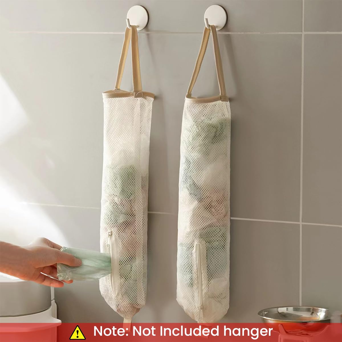 HASTHIP 2PCS Mesh Garbage Bag, Mesh Hanging Garbage Bag Dispensers, Reusable and Washable, Hanging Storage Bag Grocery Bags Holder for Kitchen and pantry