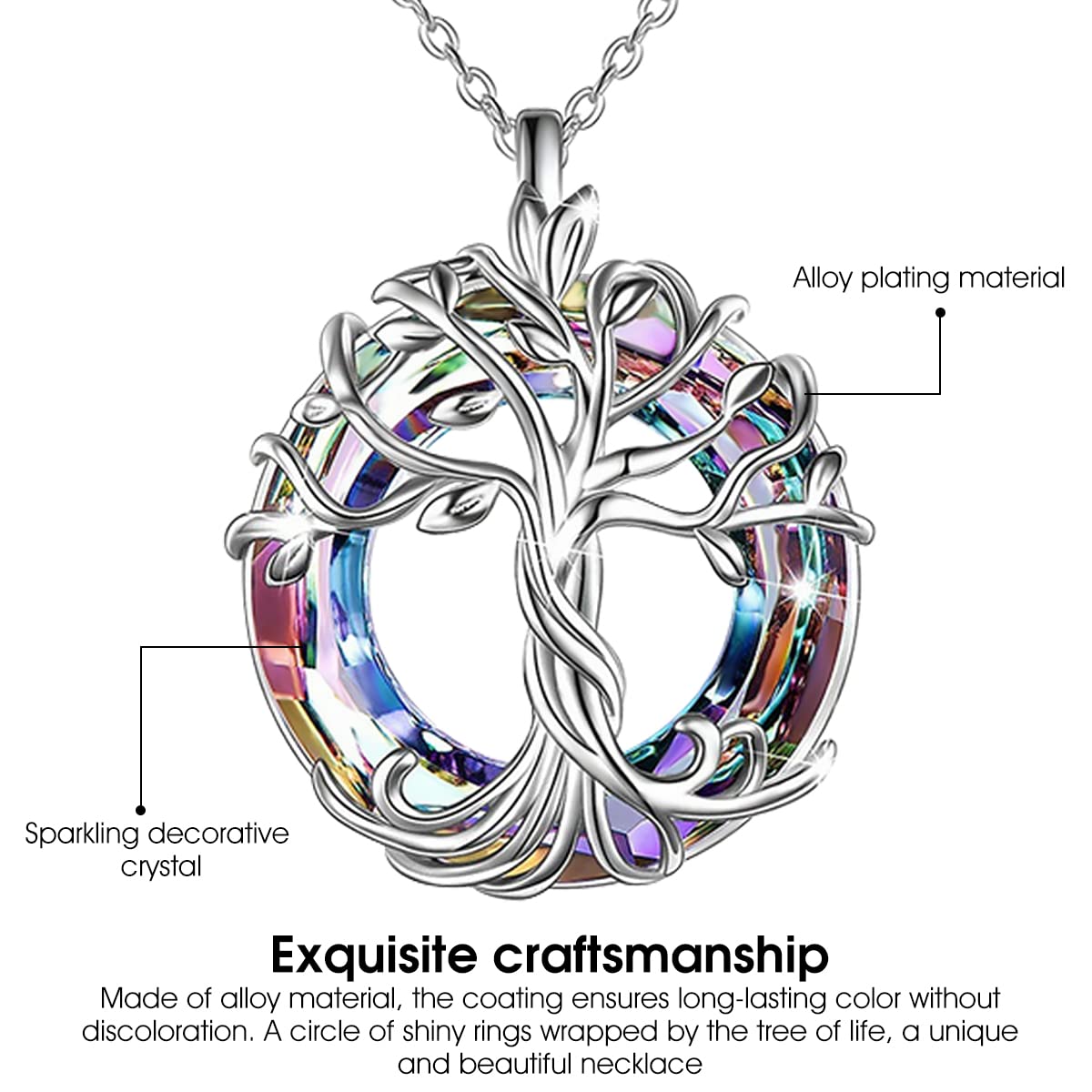 SANNIDHI Tree of Life Alloy Necklace for Women Girls,Fashion Wardrobe Accessory Charms Jewellery for Dress jacket Daily Party Gift-Silver