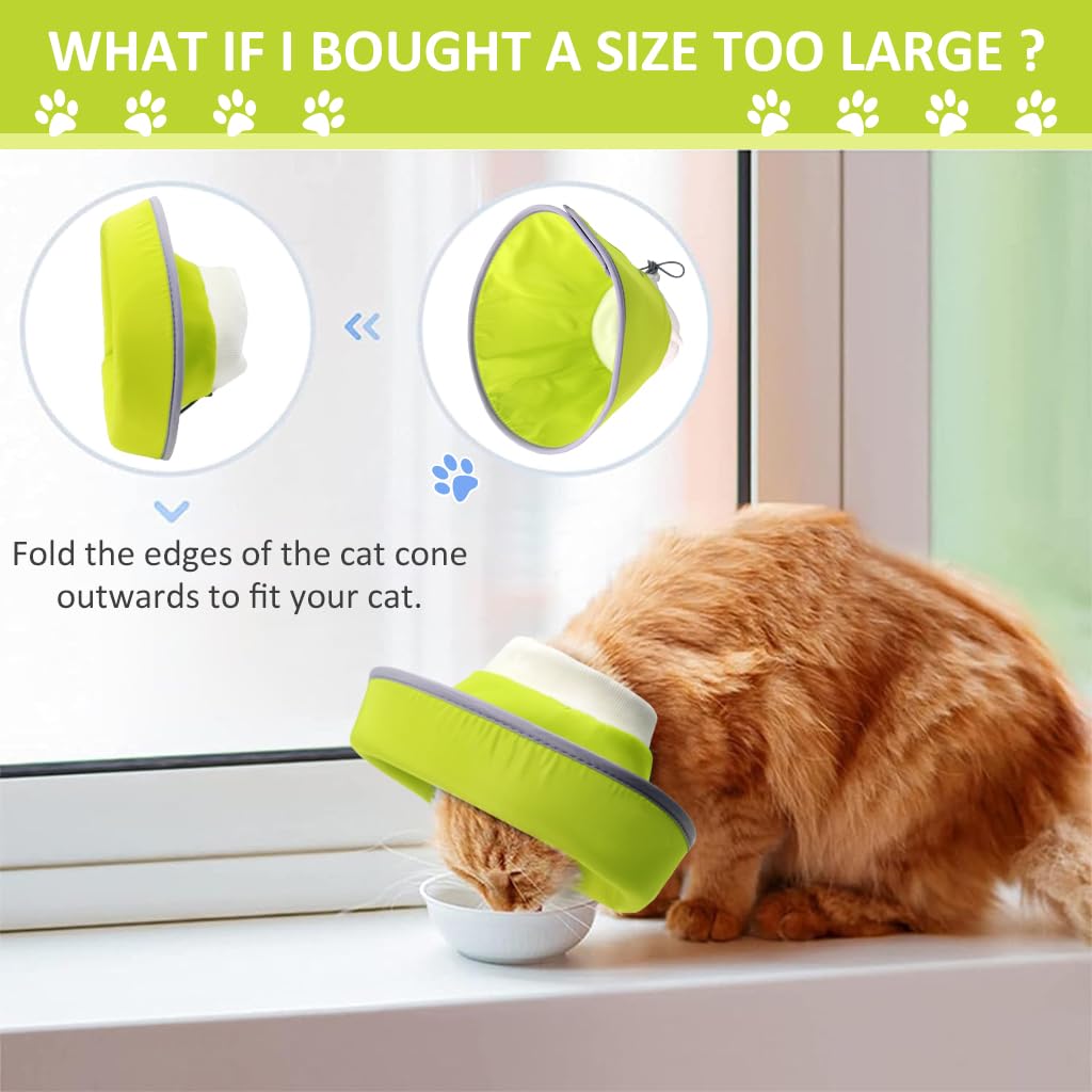 Qpets Cat Cone Collar Adjustable Drawstring Collar Polyester Cat Cones After Surgery Pet Dog Cat Recovery Cone Collar Comfy Cone Protective Collar for Dog Dog Soft Head Neck Cone for Cats 1.5-3Kg (M)