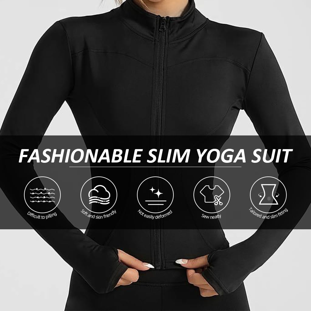 PALAY Gym Wear for Women Fashion Women Slim Fit Yoga Jacket Long Sleeve Zip-up Jacket Quick Dry Long Sleeve Top for Workout, Running, Yoga, XXXL