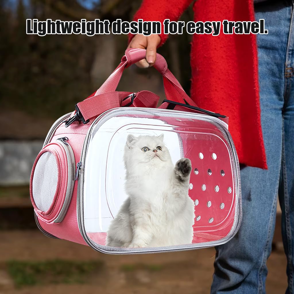 Qpets Transparent Cat Bag Carrier Backpack Hard Case PVC, Pet Carrier with Shoulder Strap, Cat Carrier with Dual Side Breathable Holes, Travel Pet Carrier for Cat, Kitten(Fit Within 9KG Cat)