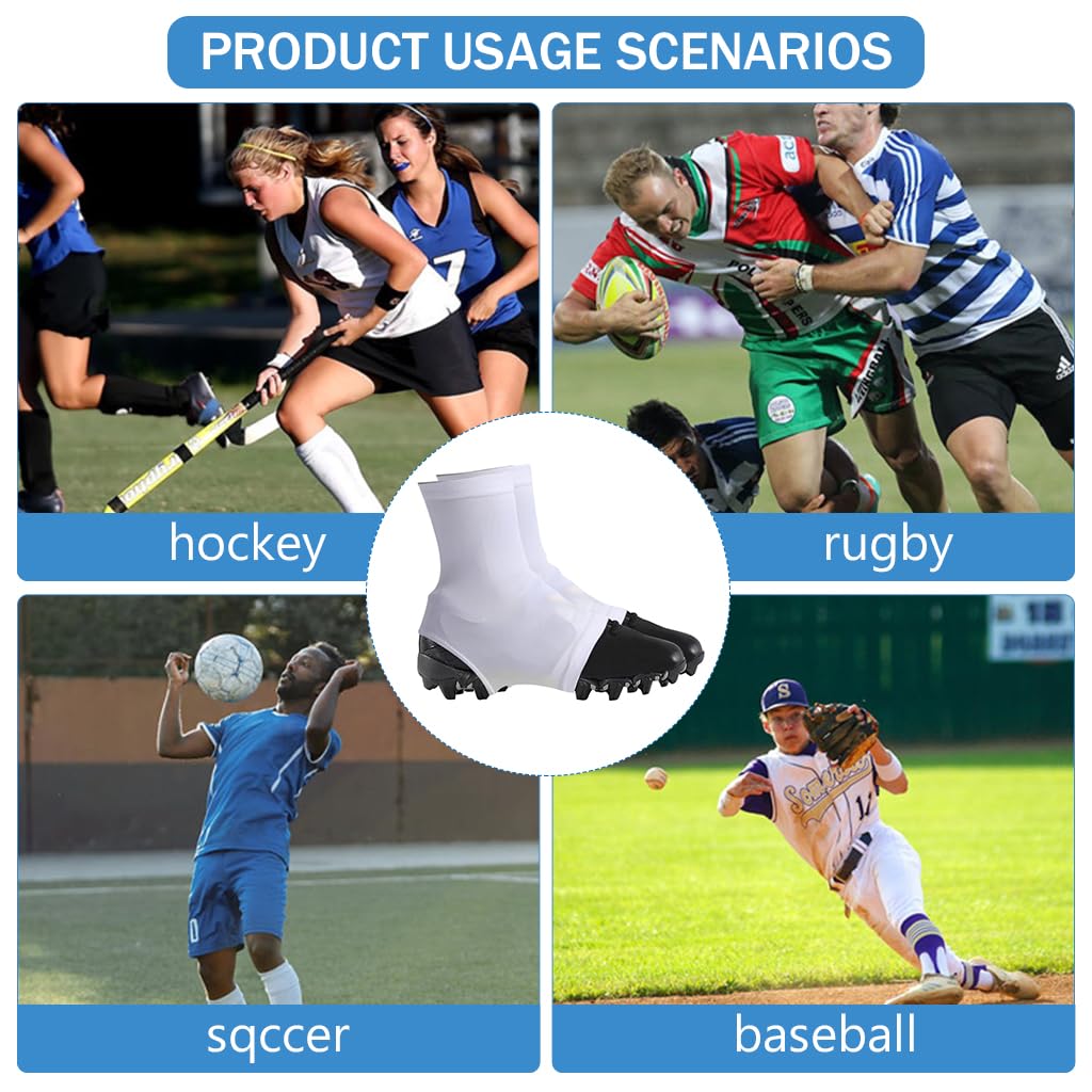 Proberos Stretchy Cleat Cover White Lycra Stretchy Cleat Cover One Size Snug Fit Teens Adults Cleat Cover for Ankle Support Washable Cleat Cover for Rugby, Football, Hockey, Baseball
