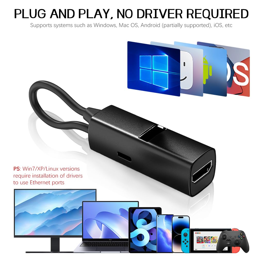 Verilux USB Hub 3-in-1 Type C to HDMI Docking Station with PD100W Charging and USB3.0 Data Transfer