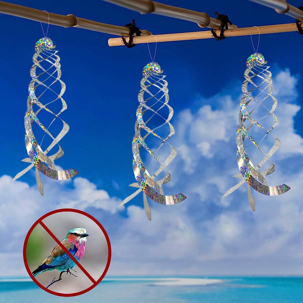 Optifit 3Pcs 40cm Bird Repellent for Balcony, Silver Reflective Spiral Disk Pigeon Scarer, Ornamental Spiral Deterrent Control Device for Roof Edge, Fence