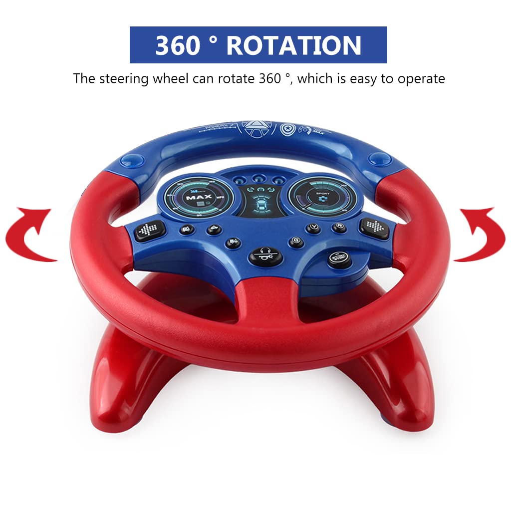 PATPAT Steering Wheel for Kids Simulation Racing Learning Educational Toys, Steering Wheel Toy, Musical Toys, Simulated Driving Sensory Toy Gifts for Baby Girls Boys 1-3 Years, Blue&Red