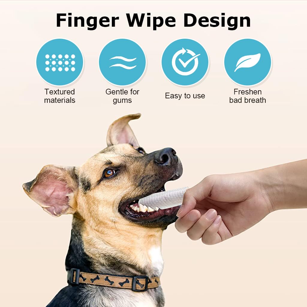 Qpets 50 Pcs Pet Wet Wipes, Disposable Dog Finger Toothbrush Cot Wipes Cat Teeth Cleaning Cover Finger Wet Wipes, Non-Woven Teeth Cleaning Wet Wipes Protecting Cat Dog Dental Health Oral Care