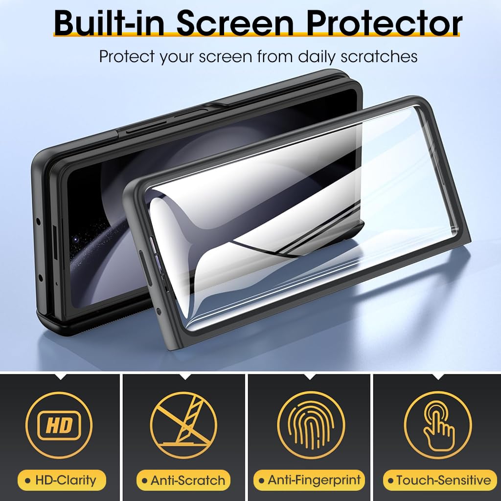 ZORBES Phone Case for Samsung Galaxy Z Fold 5, Protective Case with Slide Camera Lens Cover & Screen Protector Built-in 360° Rotatable Kickstand Full Protective Phone Cover for Samsung Z Fold 5