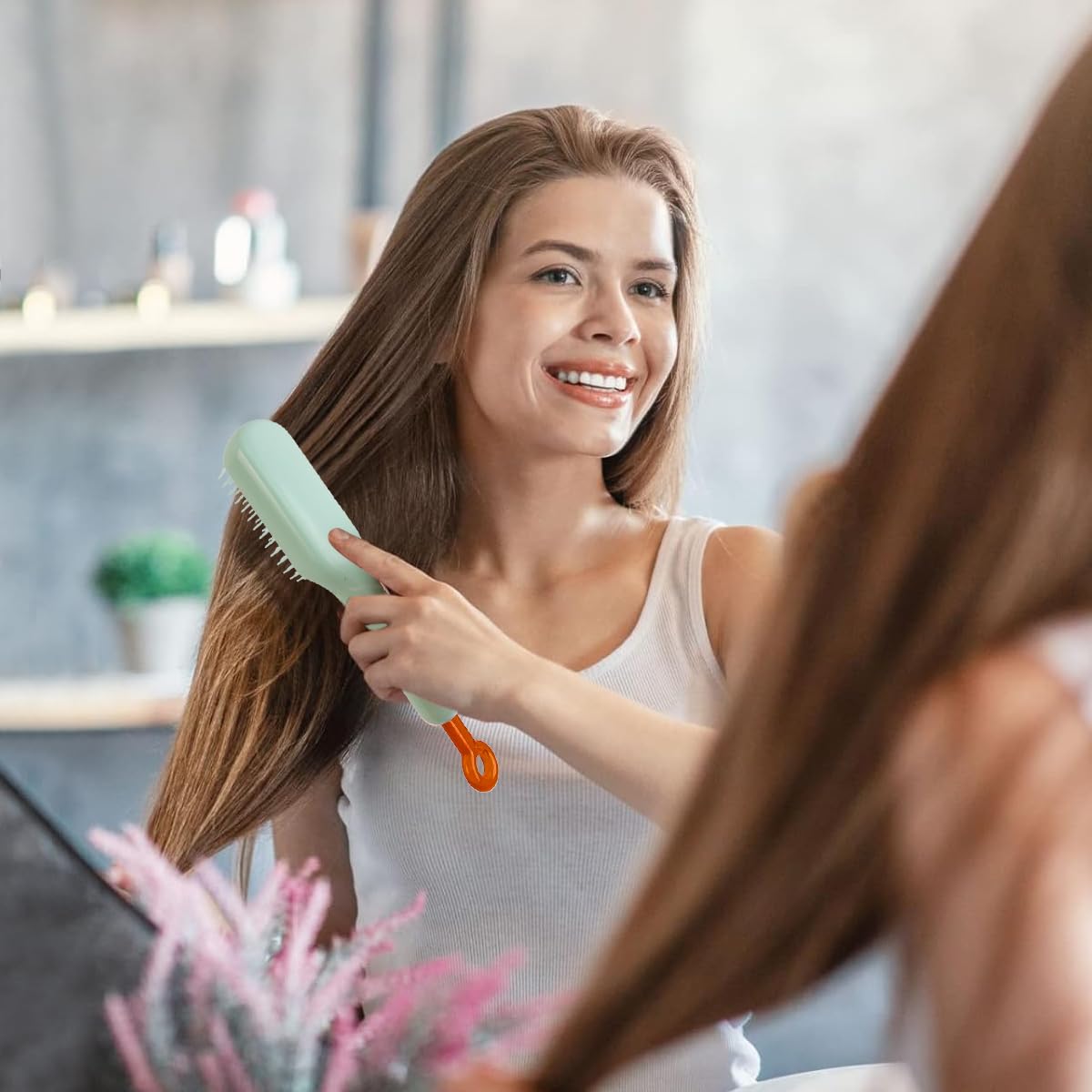 MAYCREATE Self Cleaning Hair Brush for Women Travel Hair Comb Detangling Air Cushion Bristle Massage Brush Anti-static Hair Comb - One-Push Clean Up Hair Loss