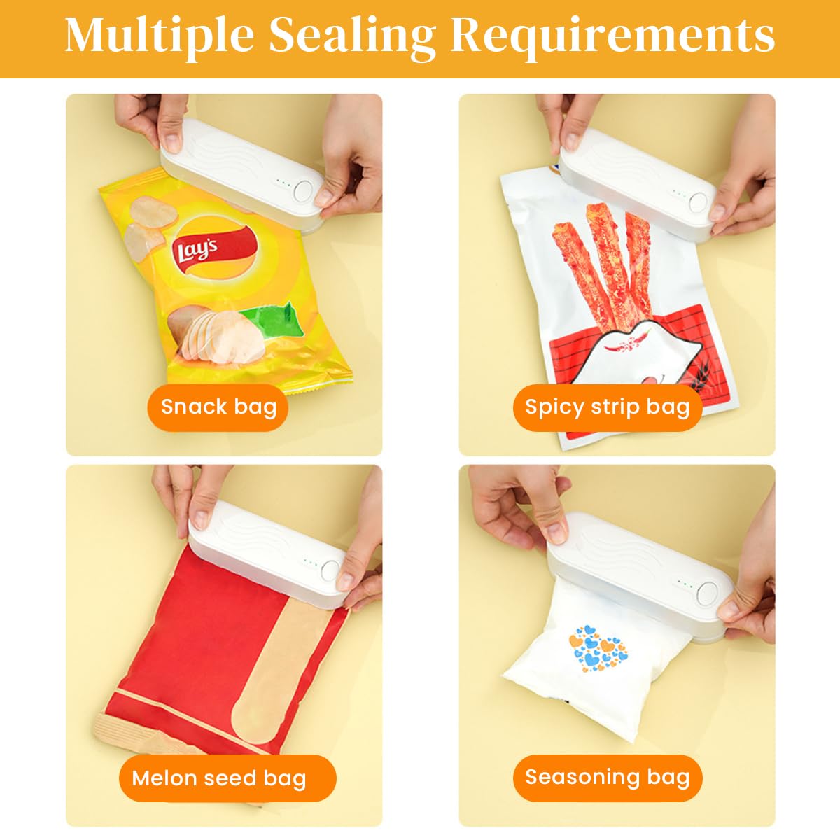 Supvox USB Food Bag Sealer Small Hot Bond Sealer 1200mAh Electric USB Rechargeable Bag Sealer Snack Bag Sealer with 3 Modes Plastic Bag Sealing Machine