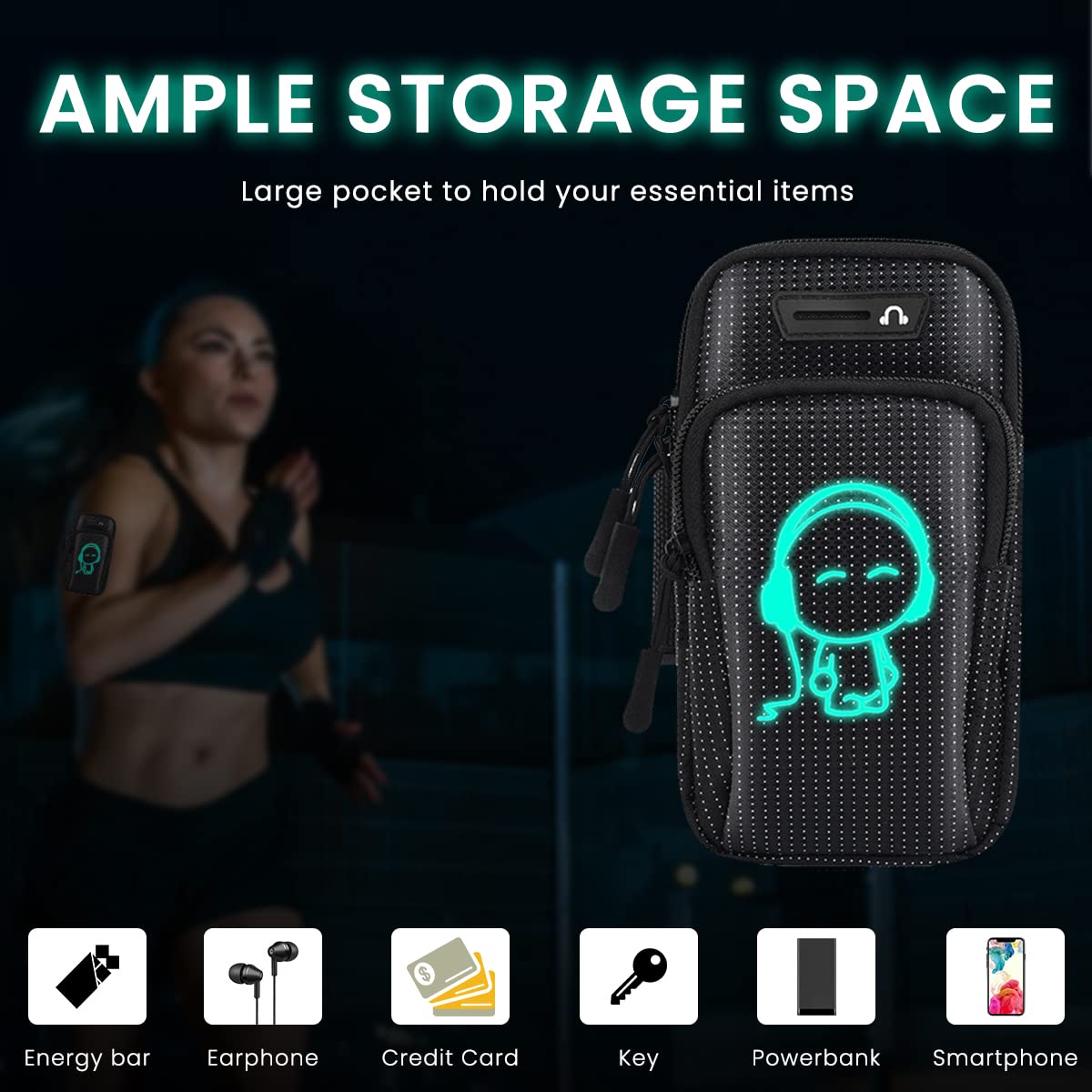 ZORBES Armband for Mobile Phone Running with Luminous, Waterproof Phone Holder for Running for iPhone 14 PRO MAX/13/12, Large Capacity Arm Band with Card Holder for Within 7in 's Mobile