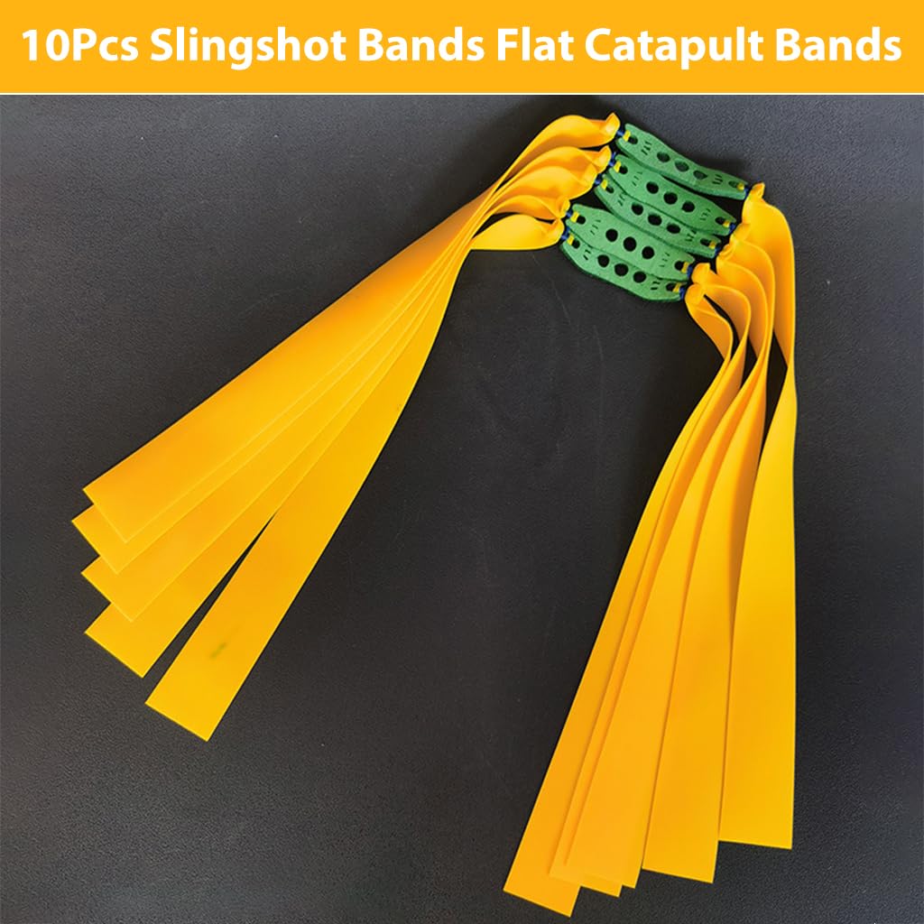 Proberos 10Pcs Slingshot Bands Flat Rubber Catapult Bands with Carrying Box High Elastic Natural Latex Rubber Catapult Bands