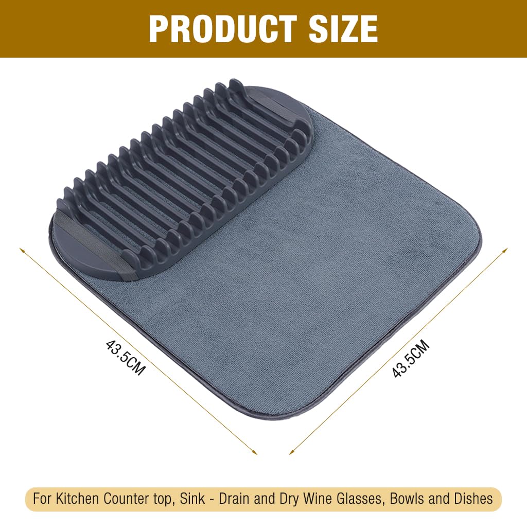 HASTHIP Rack and Microfiber Dish Drying Mat, Removable Dish Rack Tray, Dish Rack & Drying Mat for Kitchen Countertop, Sink - Drain and Dry Wine Glasses, Bowls and Dishes