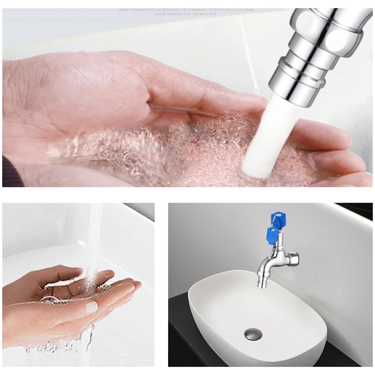 HASTHIP 2PCS Dual-Spout Faucet with Intergrated Lock & Keys Universal Stainless Steel 1/2