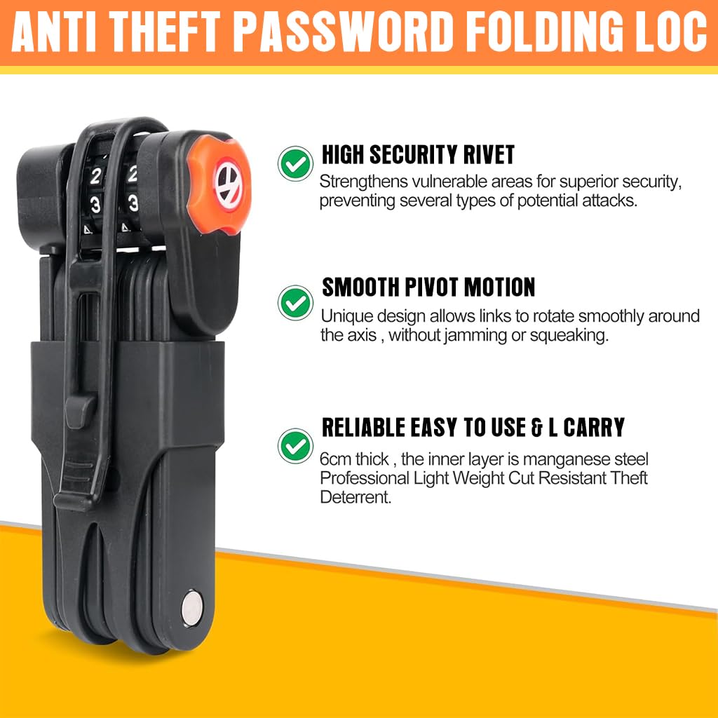 Proberos Bicycle Chain Lock, Anti-Theft Bike Locks, Folding Combination Chain Lock Bike Mounting Cut-proof Alloy Steel Chain Lock Anti-theft Wheel Lock for Motorcycle, Scooter, Bike