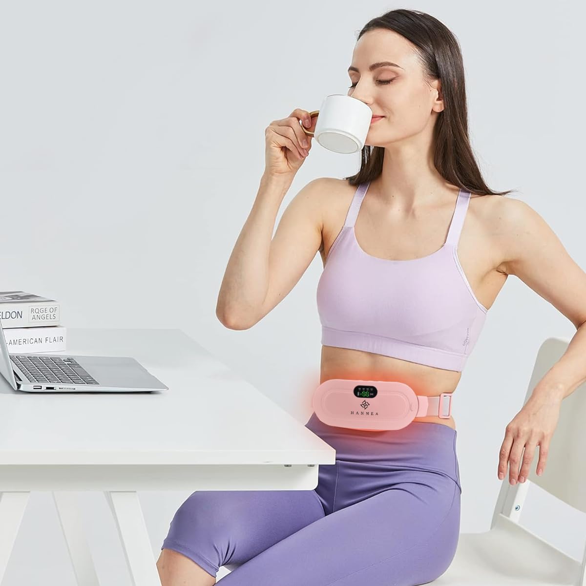 HANNEA Electric Cordless Heating Pad for Period Pain, Cramp Relief, Back Pain in Period, Belly Warmer Heating Pad with 4 Heat Levels 4 Vibration Modes, Caring Gift Heating Pad Belt for Women