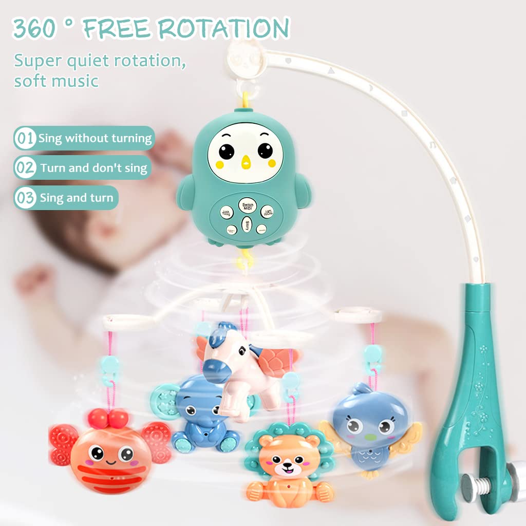 PATPAT Hanging Toys for Babies 0-6 Months Cot Mobile Musical Toys New Born Baby Toys Electric Rotation Crib Hanging Toy with Lullabies, Timing, Night Light Crib Mobile for Boys Girls 3-6 Months-Green