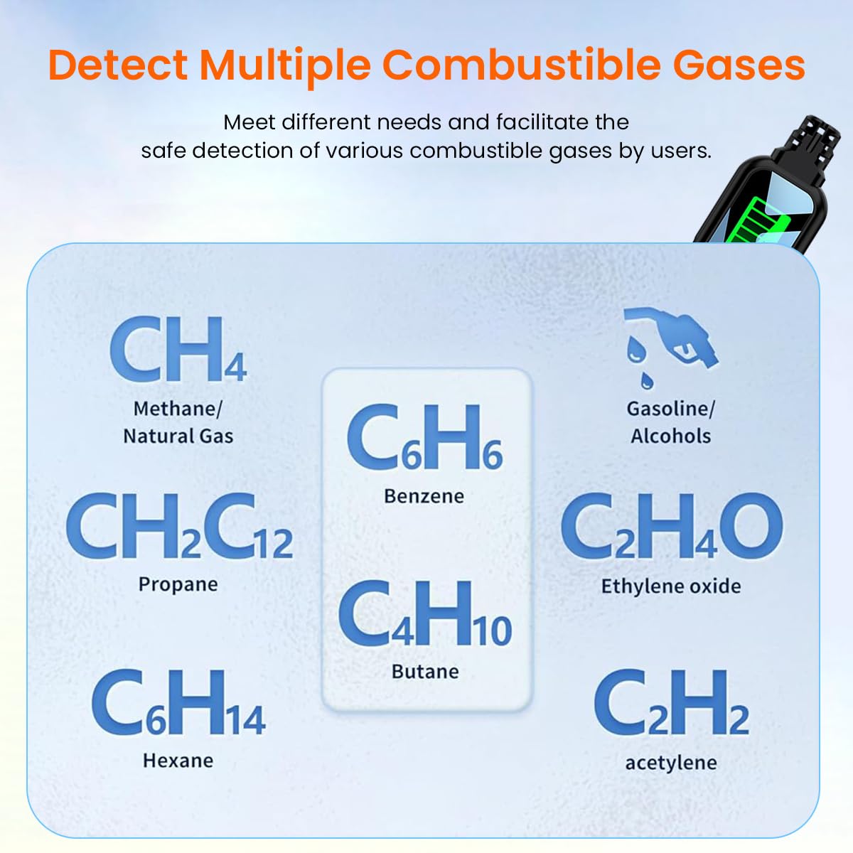 HASTHIP Gas Leak Detector Portable LCD Nature Gas Detector with Buzz Alarm High & Low Senstivity, Gas Sniffer to Locate Combustible Gas Leak Sources Like Methane, Propane(Battery Not Included)