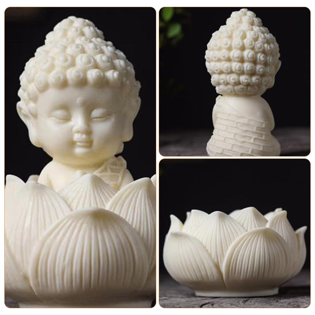 HASTHIP White Buddha Statue, Bodhisattva Statue, Small Buddha on Lotus Seat, Zen Meditation Statue, Religion Artwork Statue for Home Office Bookshelf Decoration, Collectible Gifts for Men