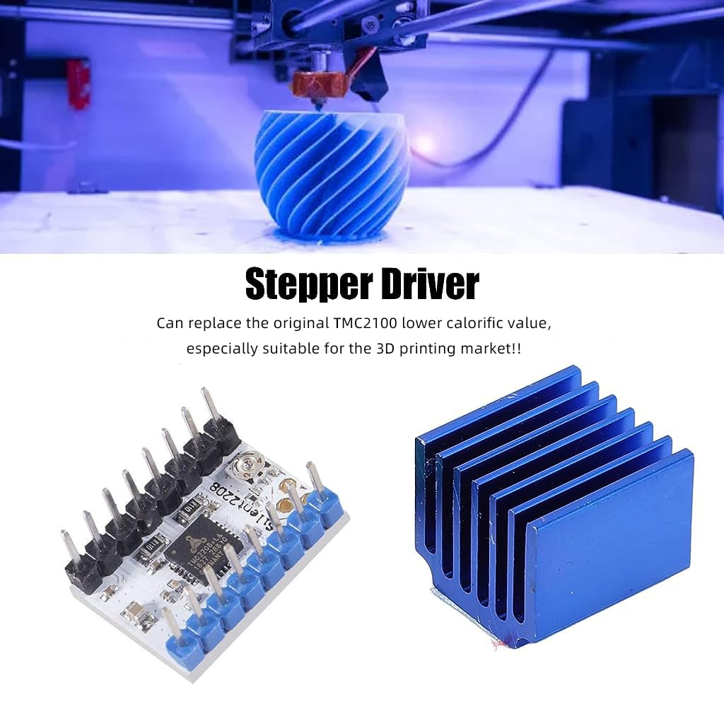 Serplex 2PCS TMC2208 V1.2 3D Printer Stepper Motor Driver, Upgrade TMC2208 Stepper Driver Module with Heat Sink Screwdriver for 3D Printer Controller Mother Boards Reprap MKS Prusa i3 Ender-3 Pro