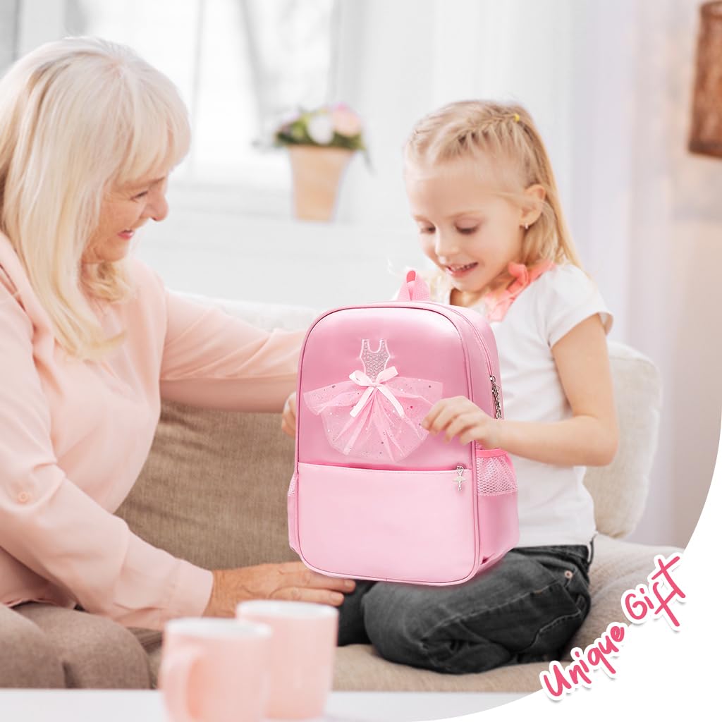PALAY Girls Pink Backpack School Backpack Bookbag for Girls Cute Ballet Dress Backpack Ballet Class Bag Nylon Waterproof Zipper Backpack Travel Backpack Birthday School Gift Christmas Gift for Girls