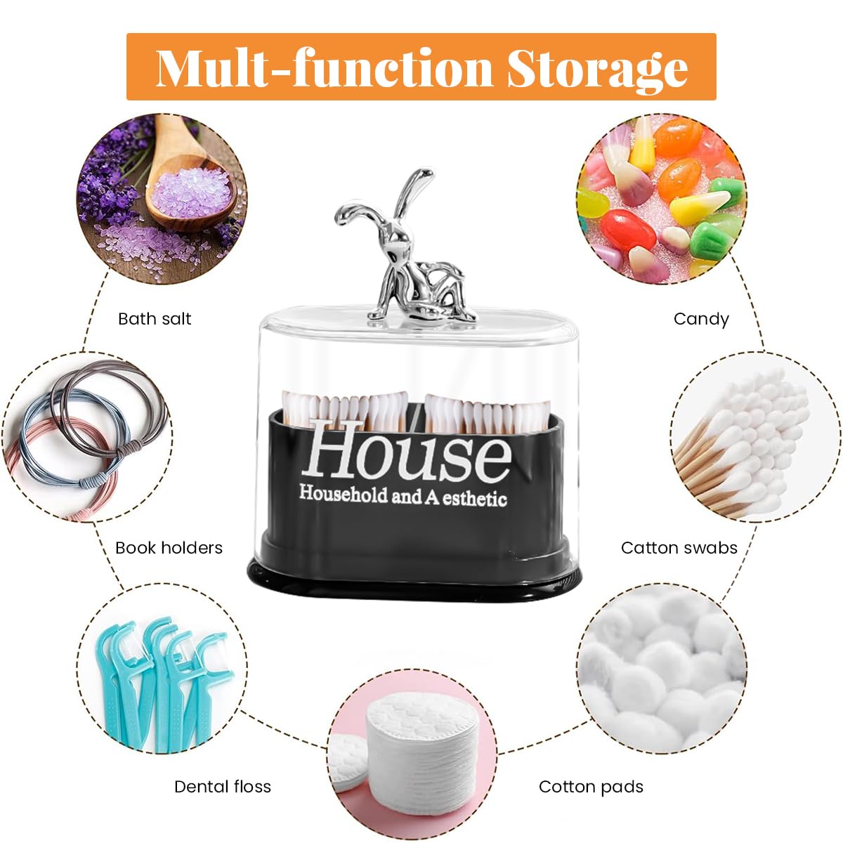 MAYCREATE Cotton Swab Holder, 2 Grids Cotton Ball Box with Lid, Cosmetic Storage Case for Cotton Ball, Cotton Swabs, Floss, Makeup Pads