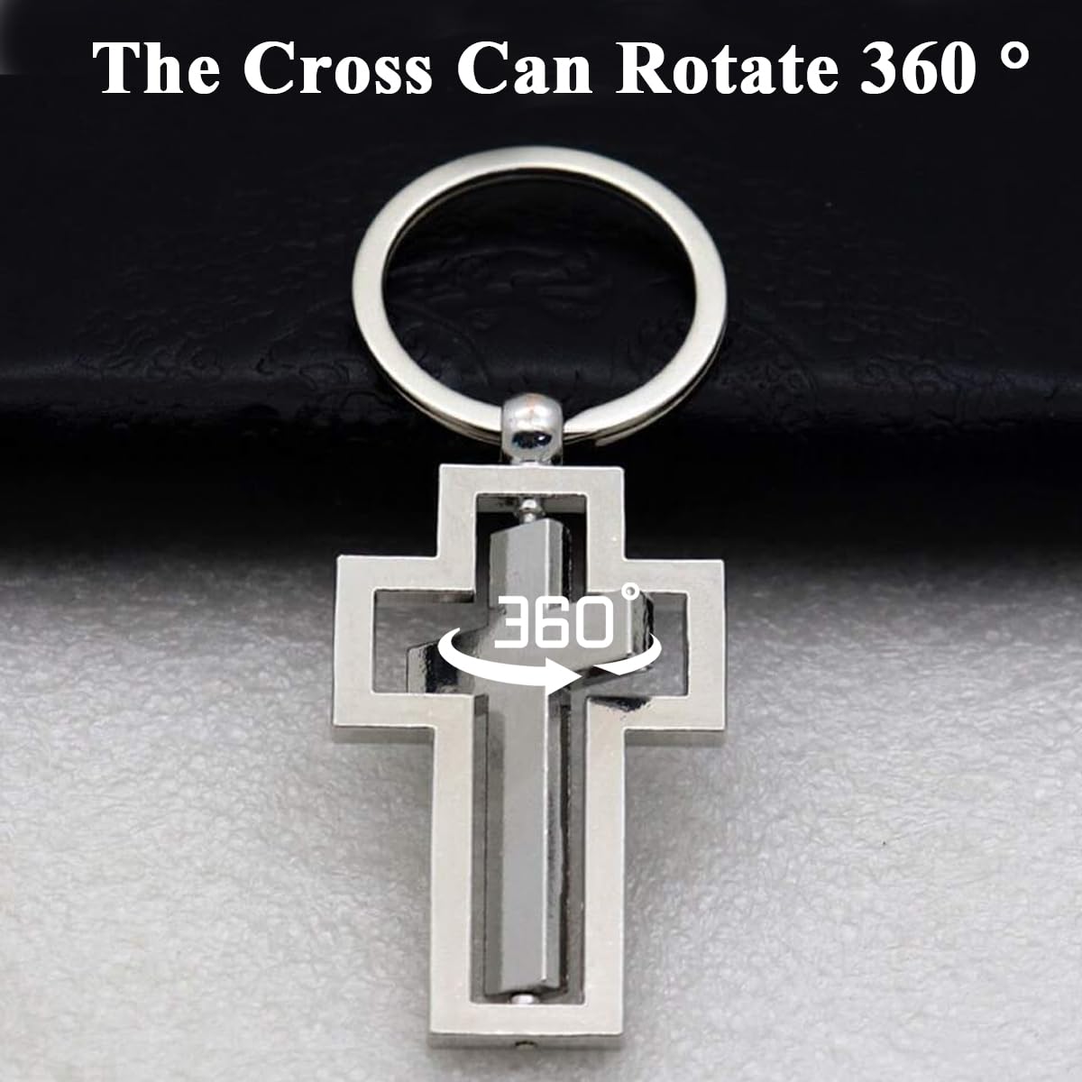 HASTHIP Cross Keychain Creative Metal Cross Keyring Rotating Cross Keychain Key Ring for Room Keys Gift for Men Women, Silver, 4.57 x 2.83 x 0.28 inches