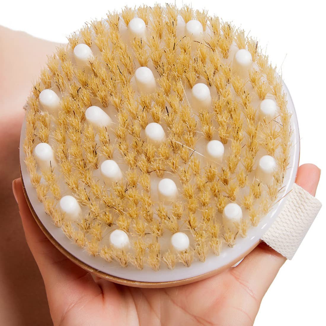 MAYCREATE Body Massage Brush for Bathing,Bath Body Scrubber Wet or Dry Body Brush Natural Bristles with Massage, Nodules Reducing Cellulite Toxins and Lymphatic