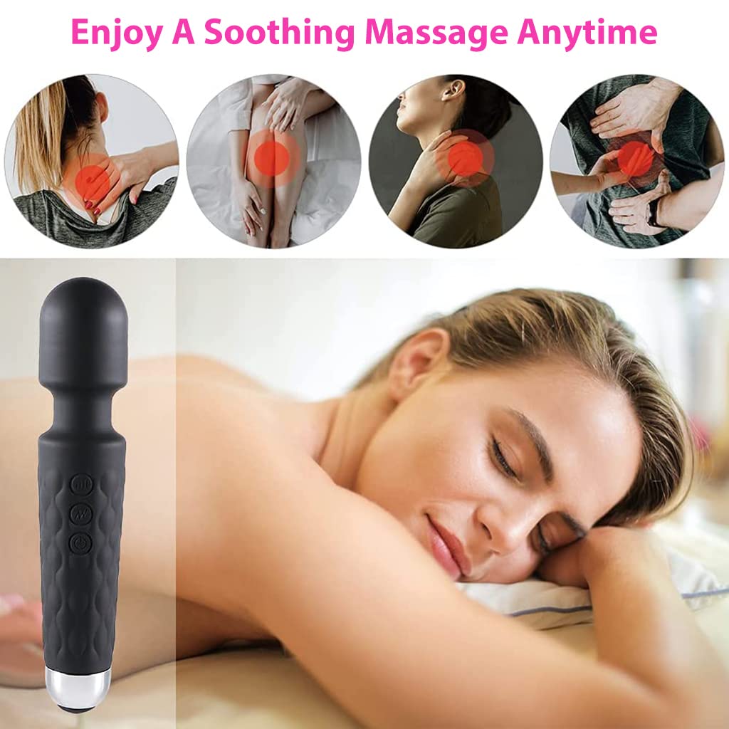 ZIBUYU Body Massager for Women, Men with 8 Powerful Speeds and 20 Vibrating Patterns, Waterproof Wireless Handheld Massager for Pain Relief, Flexible Head for Back Neck Shoulder Massage