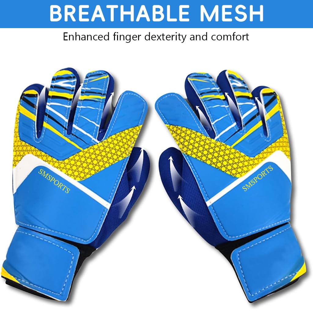 Proberos Football Goalkeeper Gloves for Kids Children Teen Anti-Slip Palm Football Goalkeeper Gloves Strong Grip Football Goalkeeper Gloves Wrist Protection Football Goalkeeper Gloves (Blue)