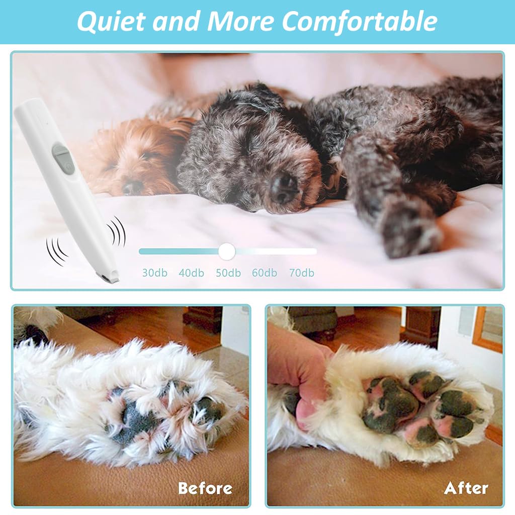 Qpets Dog Paws Hair Trimmer with LED, 2 in 1 Electric Dog Hair Trimmer with Interchangeable Nail Grinder Bit Dog Paw Trimmer Pet Nail Grinder for Hair Around Paws, Buttocks, Wounds