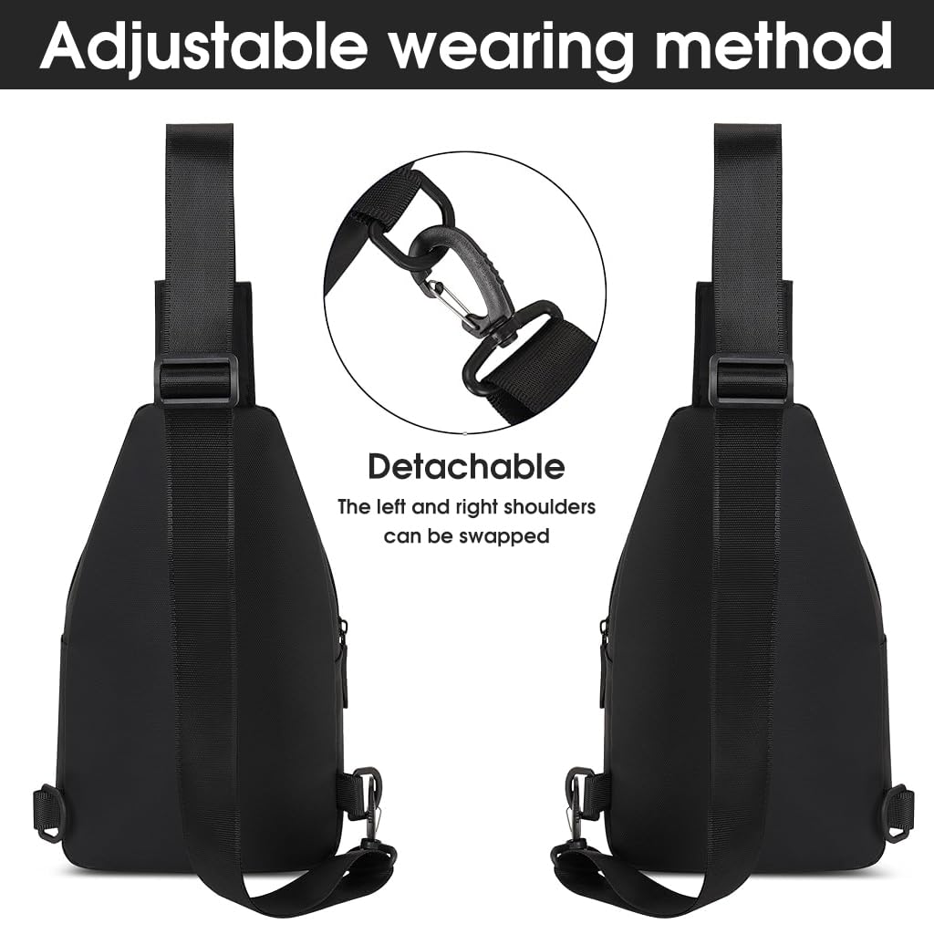 GUSTAVE Waterproof Sling Bag Crossbody Backpack Chest Shoulder Cross Body Bag Travel Outdoor Sport Hiking Cycling Camping Daypack For Men Women (30cm x 18cm x 8cm, Black)