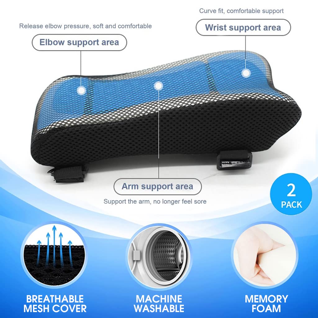 HANNEA 2Pcs Chair Armrest Pads For Office Chair Gaming Chair Armrest Cover Cooling Gel Ergonomic Elbow Pillow Memory Foam Arm Rest Pads Pressure Relief Thick Arm Support Cushion, Black