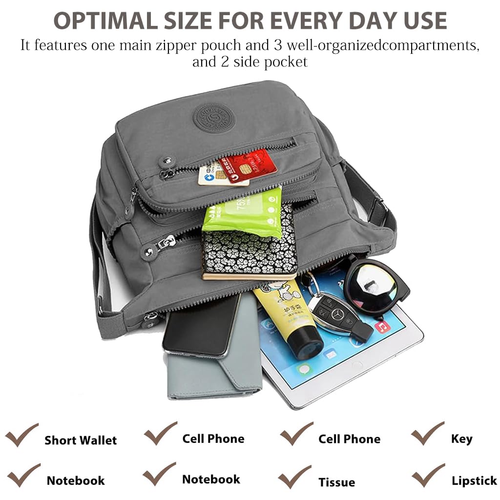 PALAY Women Crossbody Bag Waterproof Nylon Multi-layer Crossbody Bag Casual Satchel Bag Shoulder Bag Messenger Bag Travel Crossbody Bag Day Pack