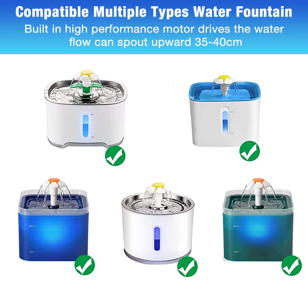 Qpets Silent Pet Water Fountain Pump, Upgraded USB Air Pumps with LED Indicator Light Automatic Power Outage After Water Shortage, 5V Water Fountain Pump Replacement, 160L/h Max