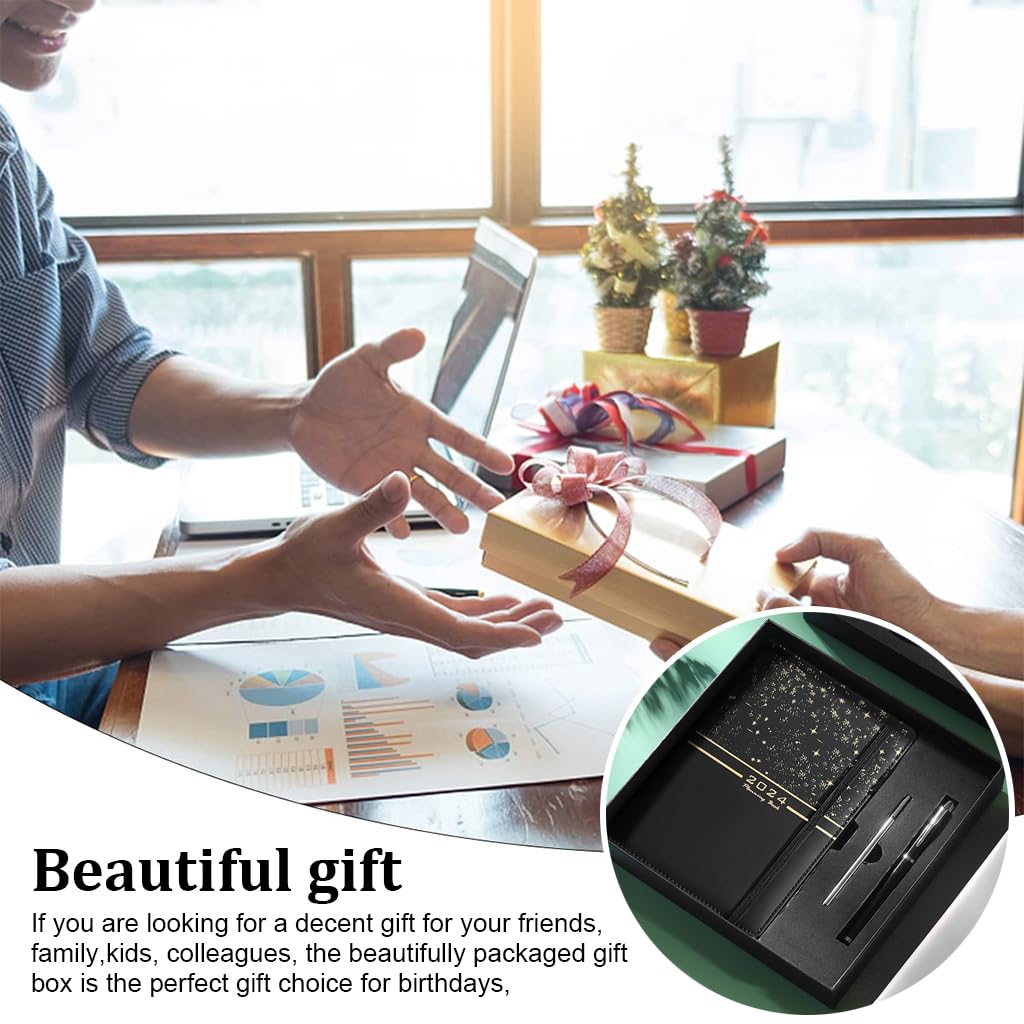 Climberty 2024 Daily Planner, A5 Daily Diary, PU Leather Cover, Pen, Refill & Gift Box, Yearly, Monthly, Daily Planner Diary, Star Golden Embossing Cover Design Daily Planner, Gift for Kids Students