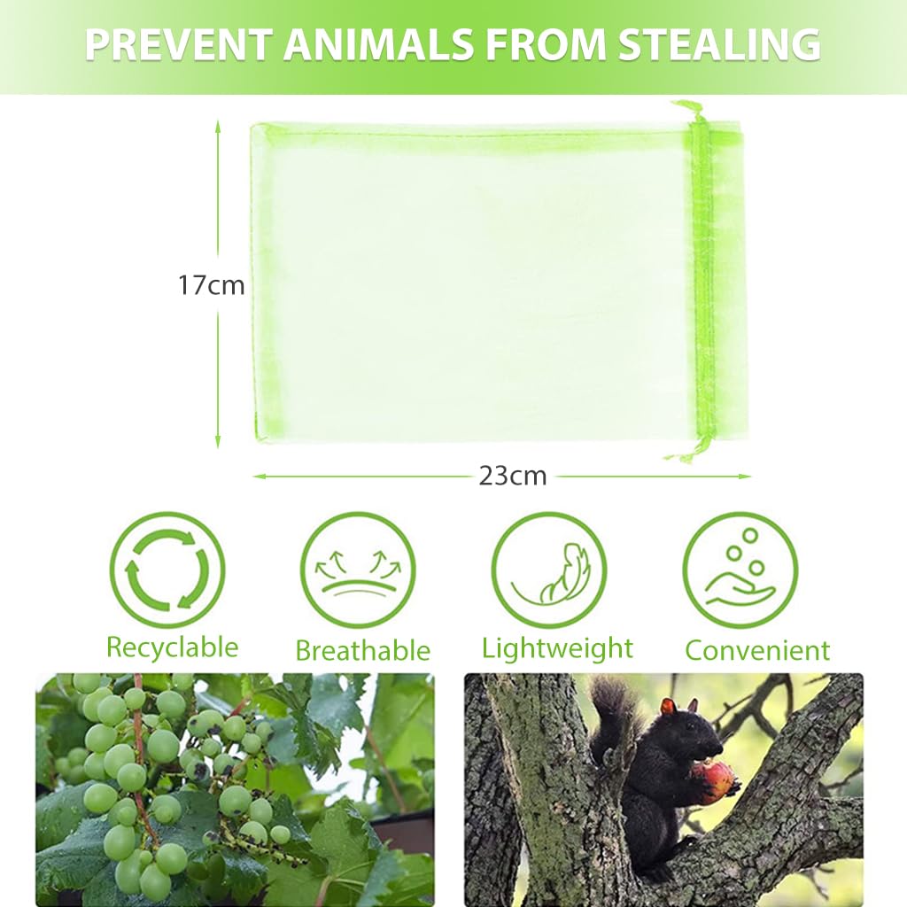 Optifit 50pcs Fruit Protection Bags for Apples, Mango Orange, Pomegranate, Guava, Grape, Papaya, 20 * 15cm Drawstring Net Barrier Bag, Breathable, Easy to Use, Resistant to Insects and Birds